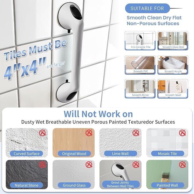 2 Pack 16 Inch Grab Bars for Bathtubs and Showers for Seniors, Heavy Duty - Image 3