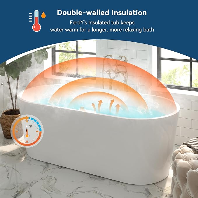 FerdY Shangri-La 67" Acrylic Freestanding Bathtub, Classic Oval Shape Acrylic - Image 2