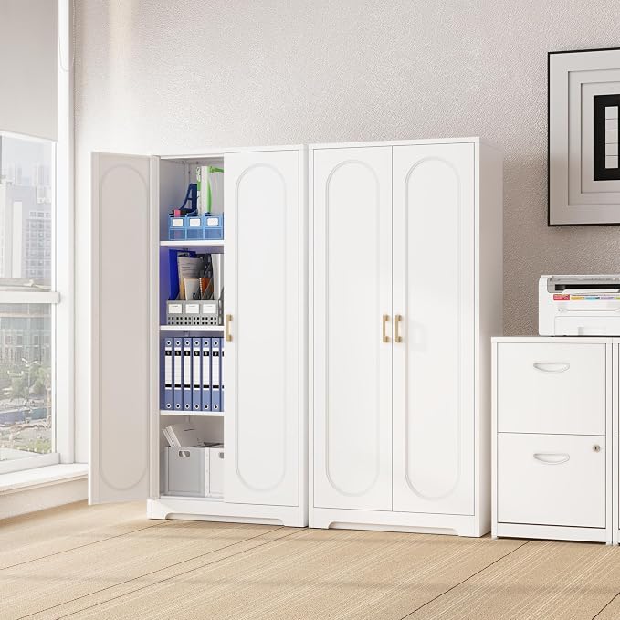 Kitchen Pantry Cabinet, 60”Metal White Storage Cabinets - Image 2