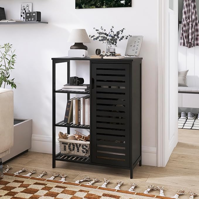 HITNET Black Bathroom Cabinet, Freestanding Storage Cabinet Bamboo Kitchen - Image 8
