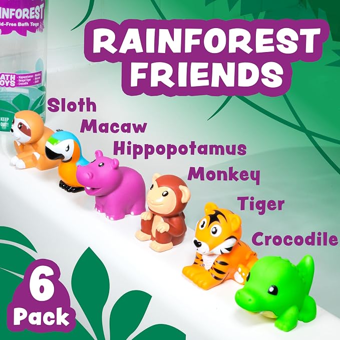 Tub Works® Rainforest™ Mold Free Bath Toys, 6 Pack | Sealed, No Hole Bath Toys - Image 3