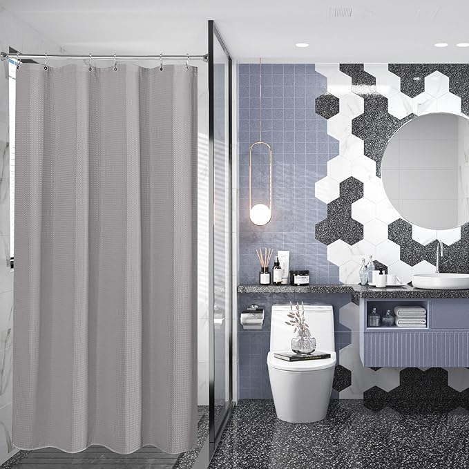 AmazerBath Grey Shower Curtain Waffle Textured, Small Stall Shower Curtain Gray - Image 2