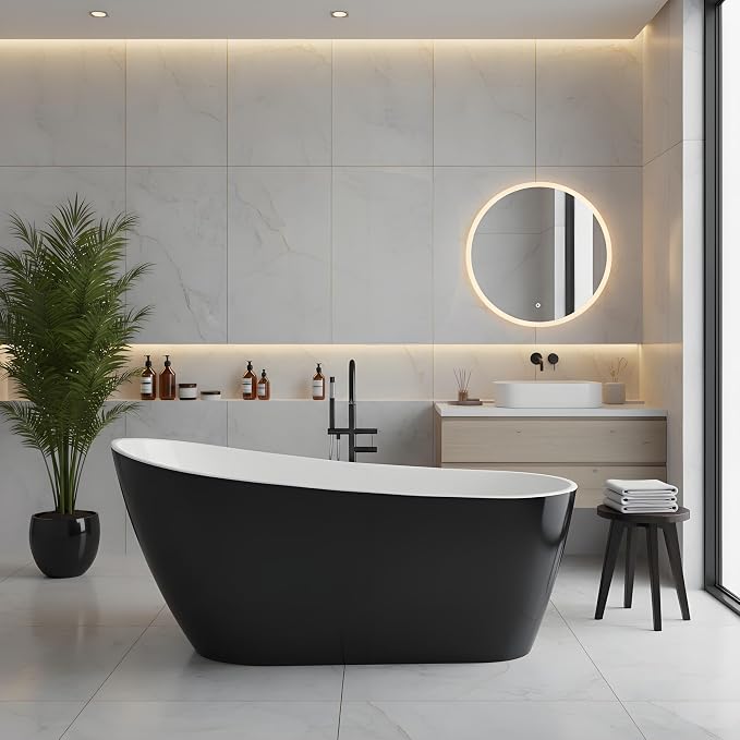 Freestanding Bathtub 67 inch Extra Large – Black & White Acrylic Free Standing by Unknown