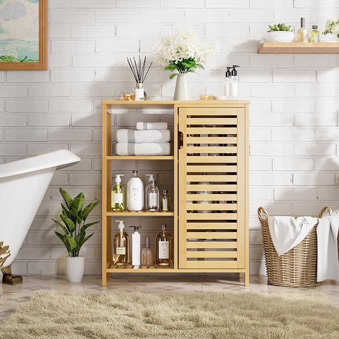 HITNET Bathroom Floor Cabinet, Bamboo Storage Cabinet - Image 2