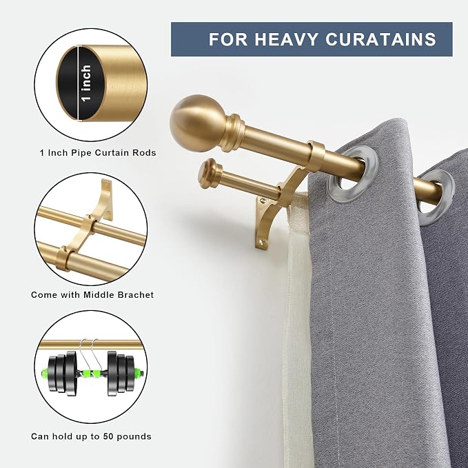 Double Curtain Rod, Adjustable 1 inch Double Drapery Rod Rods - Image 2