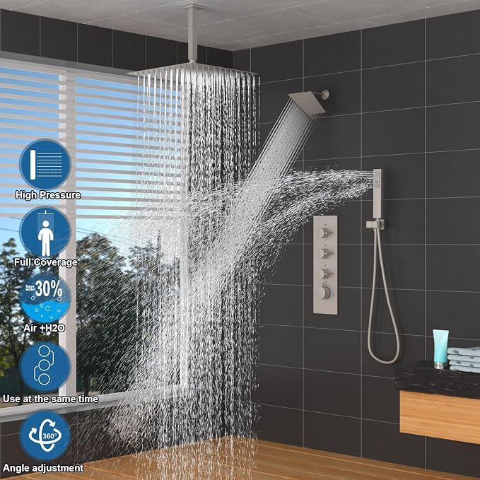 Enga Thermostatic Dual Head Shower System, Brushed Nickel - Image 2