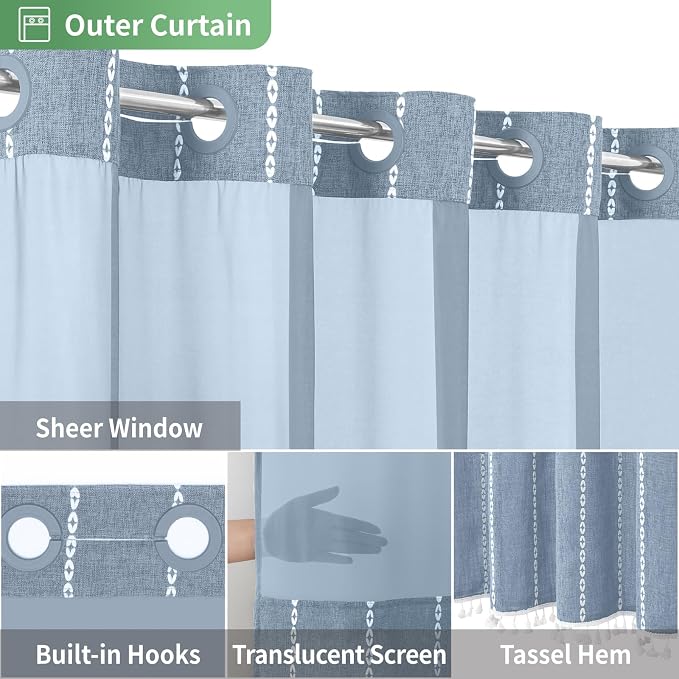 No Hook Extra Long Shower Curtain Set - Image 4