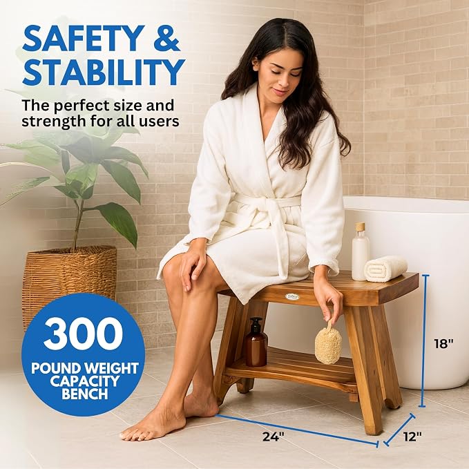 EcoDecors 24 Inch Serenity Teak Shower Bench – Waterproof Bathroom Seat - Image 2
