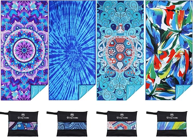 4 Pack Microfiber Thin Lightweight Beach Towel Oversized 71x32 Extra Large Sand by Qinqinamu
