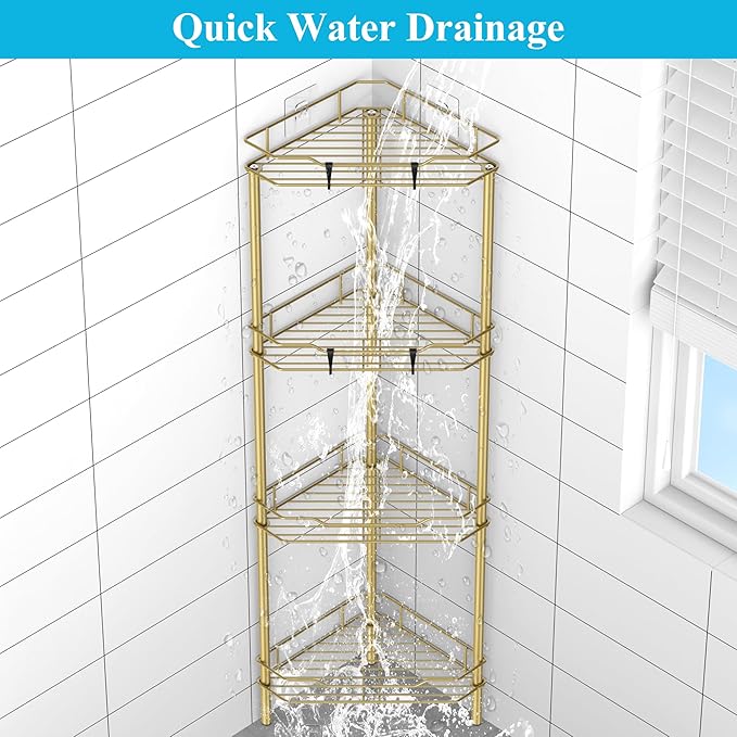 4 Tier Floor Standing Corner Shower Caddy Organizer Shelf - Image 5