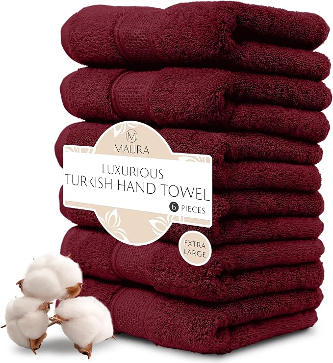 MAURA Wine Red Hand Towels for Bathroom. Luxury Turkish Cotton Bath Hand Towels by MAURA