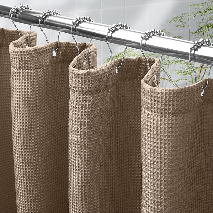 AmazerBath Taupe Shower Curtain Waffle Textured, Fabric Shower Curtain Tan by AmazerBath