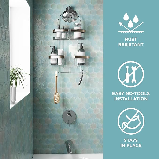 Zenna Home Expanding Shower Caddy, Rust-Resistant, Chrome - Image 2