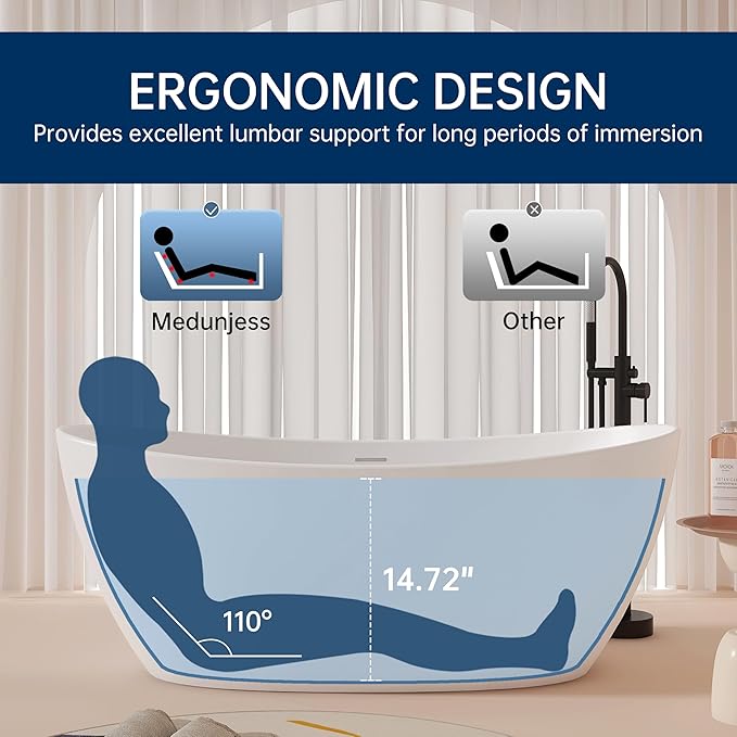 65'' Freestanding Solid Surface Resin Stone Bathtub, Freestanding Tub, - Image 5