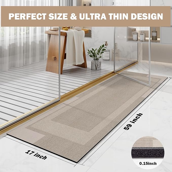 Non Slip Long Bathroom Runner Rug Bath Mat, Rubber Backing Ultra Thin Bathroom - Image 2
