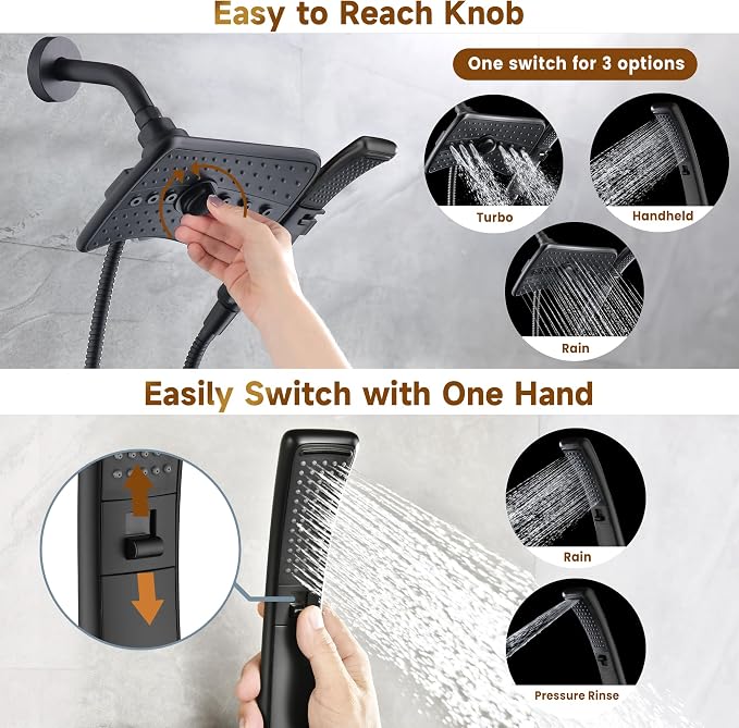 BRIGHT SHOWERS High Pressure Dual Shower Head Combo - Image 3