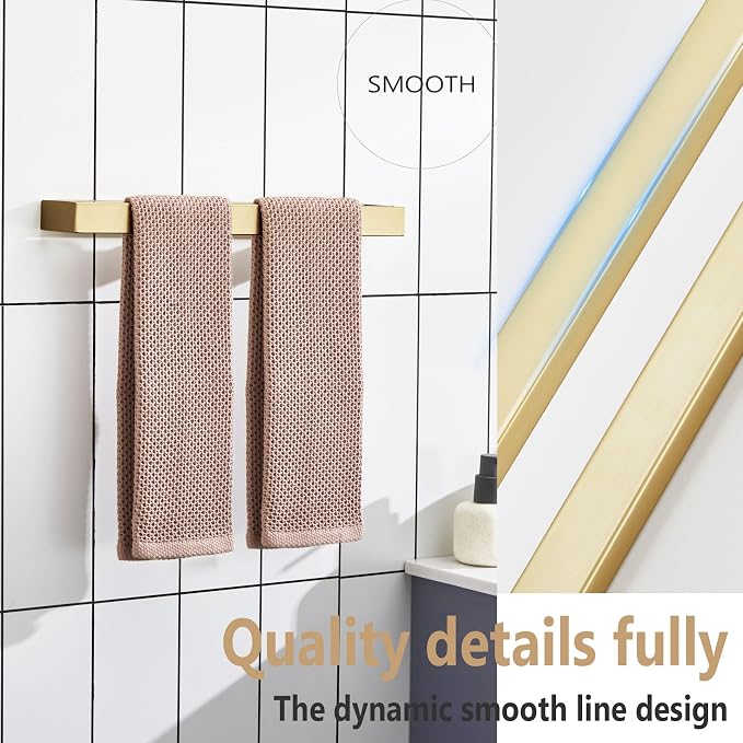 KOKOSIRI Towel Bar Brushed Gold Bath Towel Holder 16 Inch Kitchen Towel Hanger - Image 4