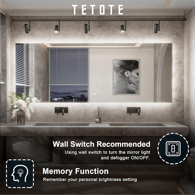TETOTE 84 x 32 Inch LED Backlit Bathroom Mirror - Image 3