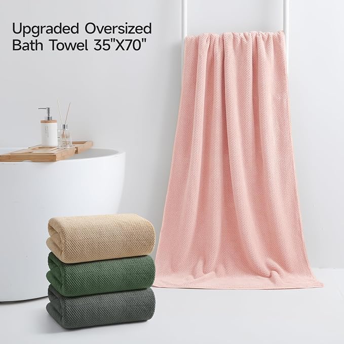 REDKISS Soft Bath Towels Set of 4-35 x 70 in Extra Large Coral Fleece Bath Towel - Image 2