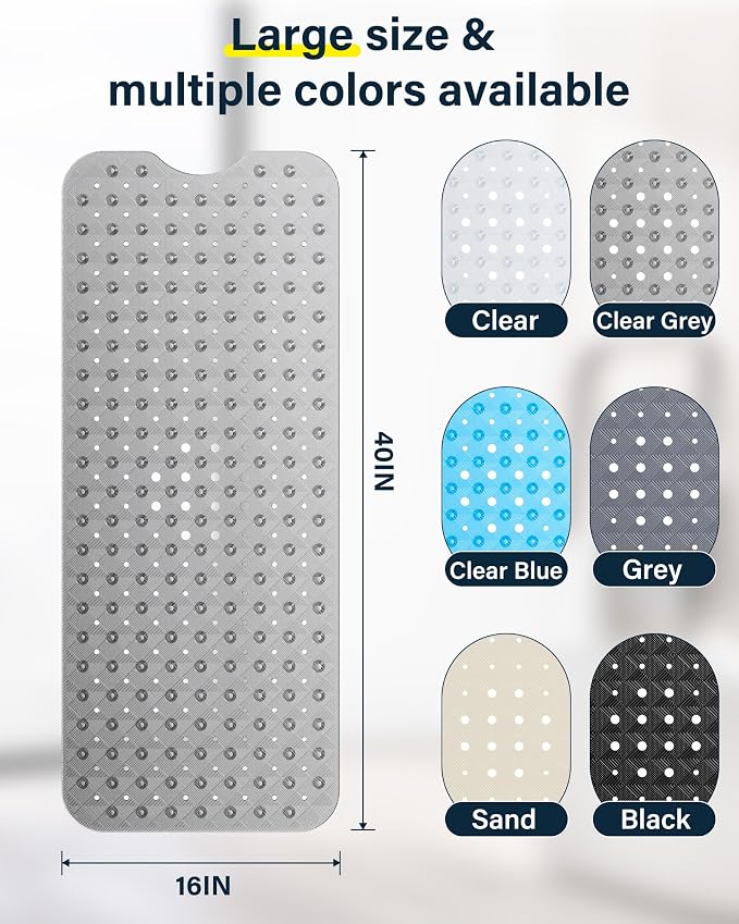 Non Slip Bathtub Mat for Tub & Shower, Machine Washable 40"x16" Anti Slip Bath - Image 6