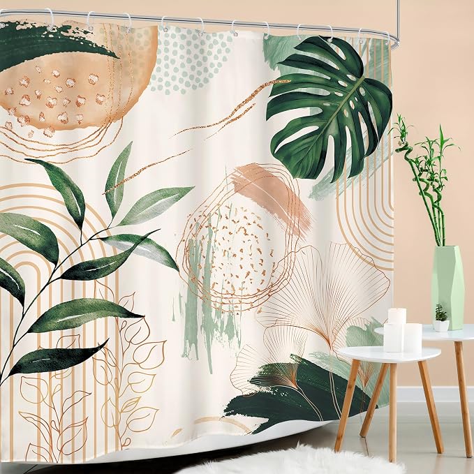 Boho Shower Curtain 72Wx72H Modern Bohemian Abstract Tropical Green Leaves - Image 3
