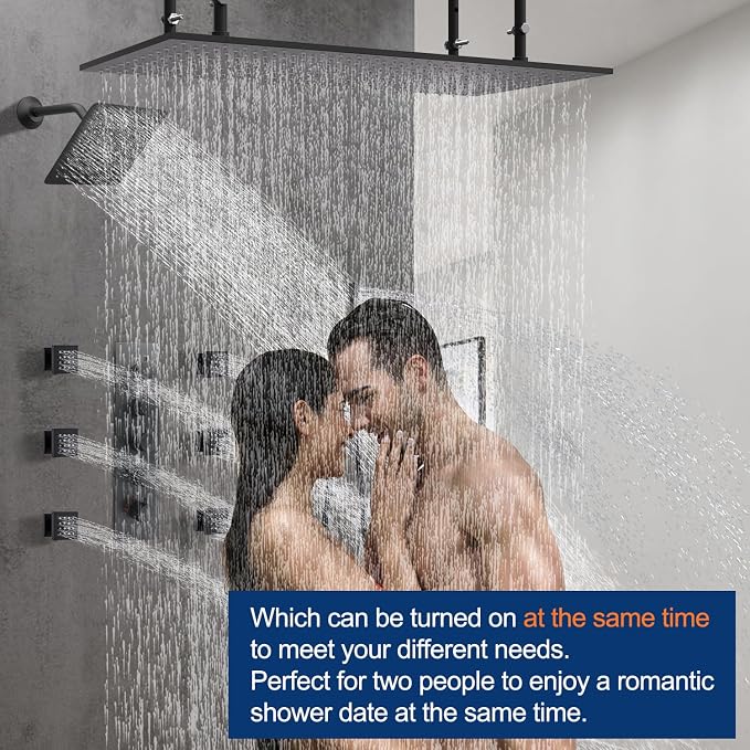 Dual Shower Heads System 16"x32" Ceiling Mount Rainfall and 6" Wall Mounted - Image 2