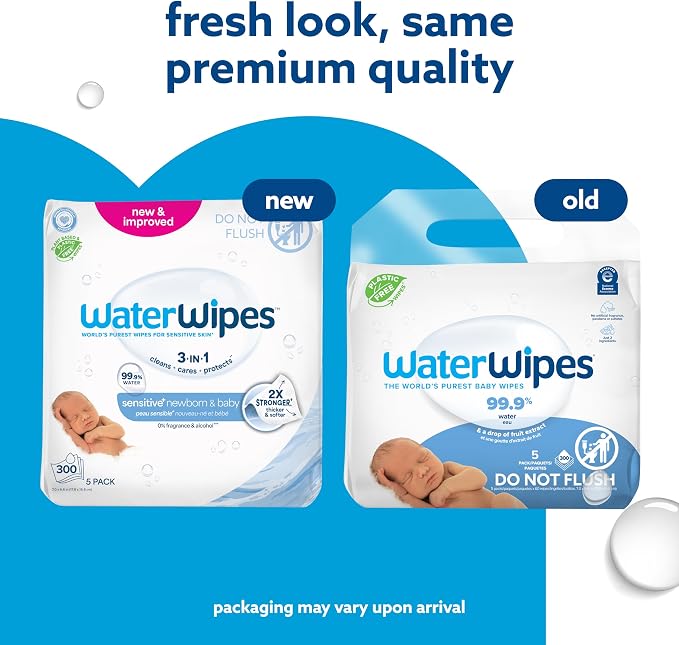 WaterWipes Sensitive+ Newborn & Baby Wipes, 3-In-1 Cleans, 99.9% Water - Image 3