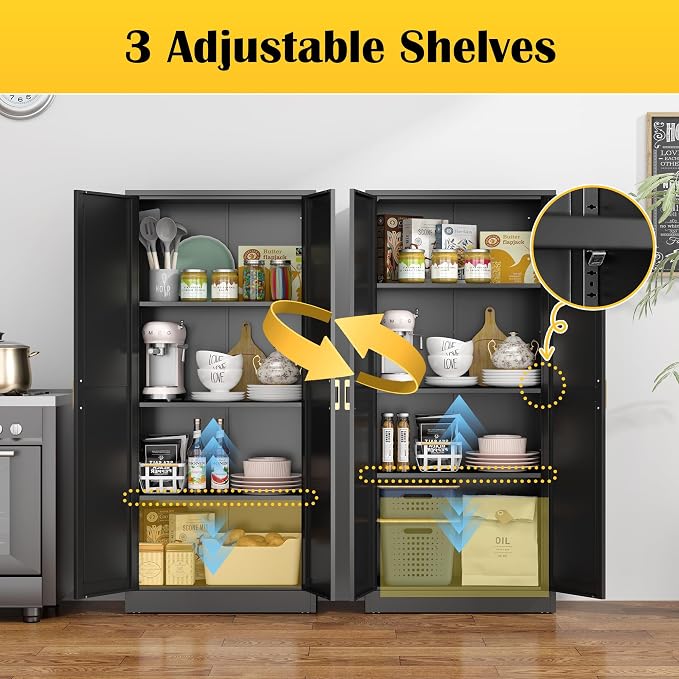 Kitchen Cabinet Storage, 60”Metal Pantry Cabinet - Image 6