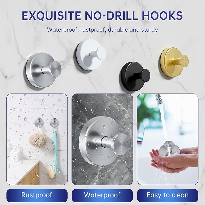 luckin smile Suction Cup Hooks for Shower, No-Drill Removable Towel Hook for - Image 5