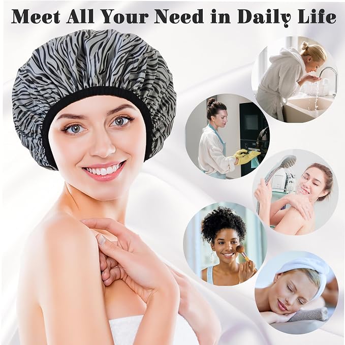Shower Cap for Women, Shower Caps Reusable Waterproof, Large Plastic Satin - Image 6