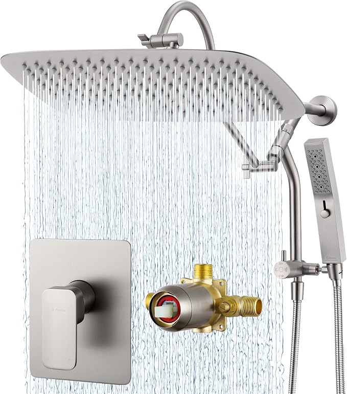 G-Promise 14 Inches Shower Faucet Sets Complete, All Metal Rainfall Shower Head by G-Promise