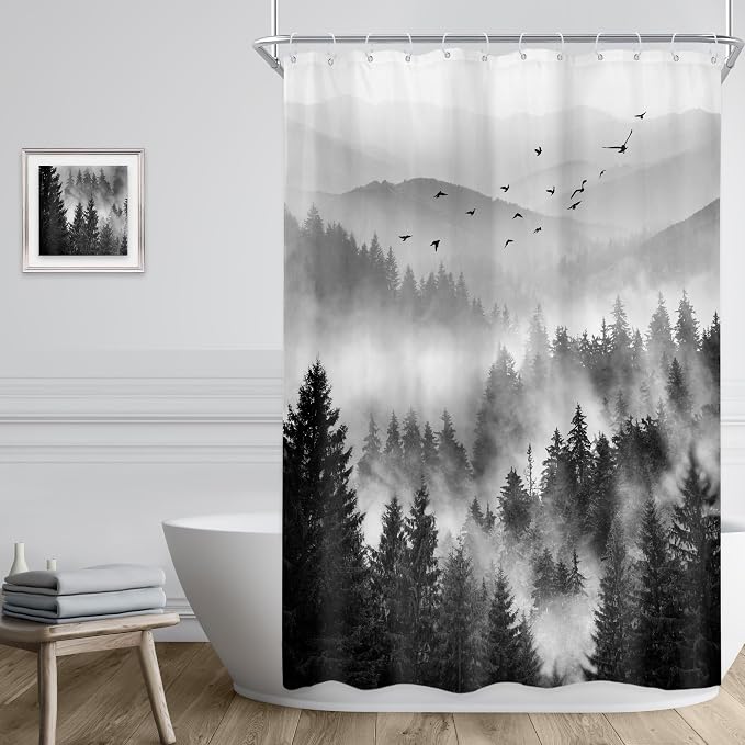 Riyidecor Black and White Shower Curtain 48Wx72H Inch, Stall Narrow Rv Small - Image 3