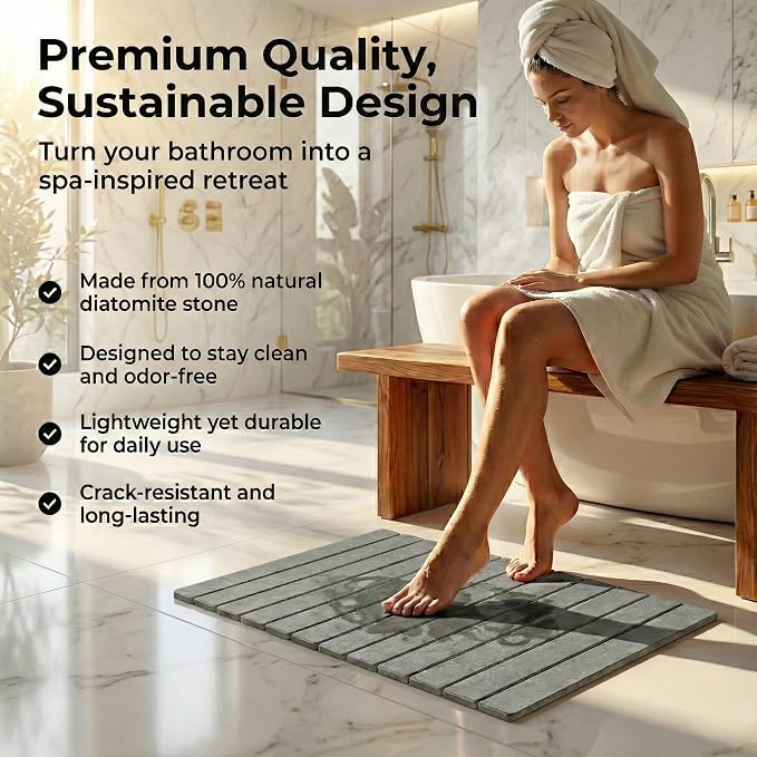 Stone Bath Mat | Extra Large 23.6 X 15.5 Foldable Diatomaceous Earth | Quick - Image 5
