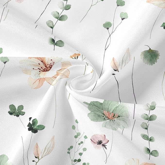 Gibelle 3 in 1 Shower Curtain Set, Sage Green Watercolor Floral Bath Curtain - Image 5
