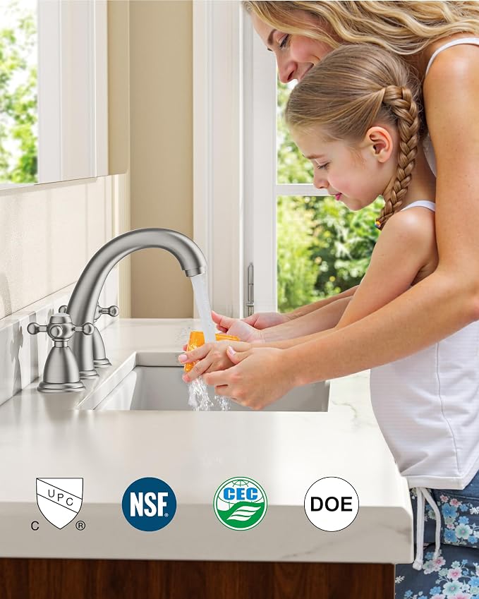 FORIOUS Faucet for Bathroom Sink 3 Hole, Brushed Nickel Bathroom Faucet - Image 6