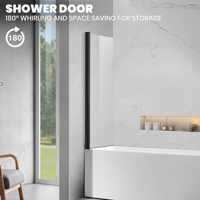 Frameless Tub Shower Door, Hinged Foldable Bathtub Screen - Image 2