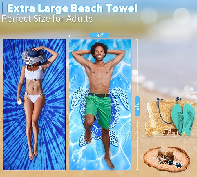 4 Pack Lightweight Thin Beach Towel Oversized 71"x32" Big Extra Large - Image 4