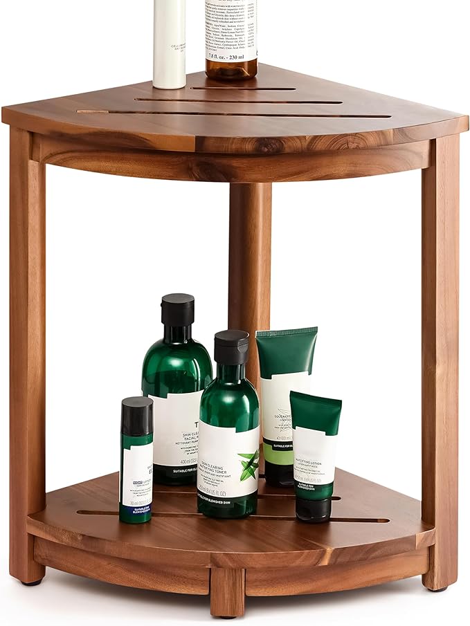 HOLANA 18" Wood Corner Shower Bench & Corner Shower Stool by HOLANA