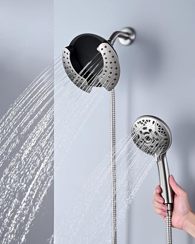 2.5GPM Shower Heads with Handheld Spray Combo: 7.2" Rainfall Shower Head & Hand - Image 2