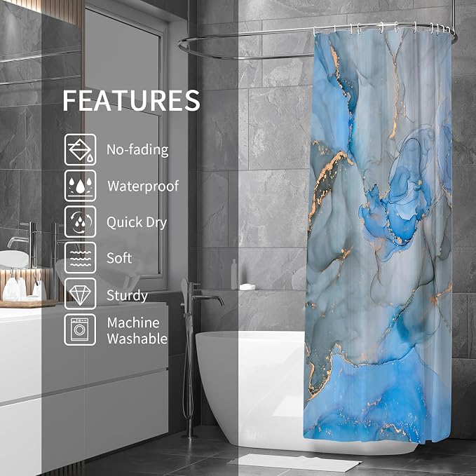 Gibelle Abstract Shower Curtain, Modern Ink Art Decor Waterproof Shower Curtain - Image 2