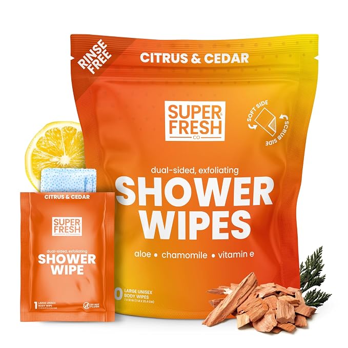 Super Fresh Shower Wipes Large Citrus & Cedar Body Wipes by SuperFreshCo