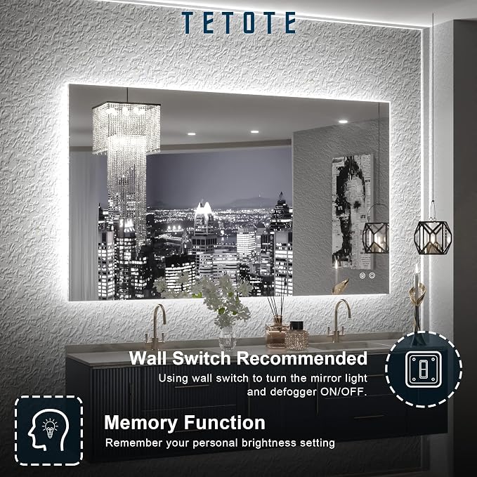 TETOTE 40 x 24 Inch LED Backlit Bathroom Vanity Mirror - Image 6