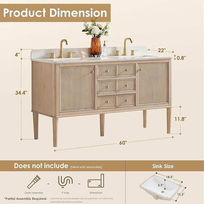 ALTAIR 60 in Bathroom Vanities Double Sink Floating and Freestanding Vanity - Image 2