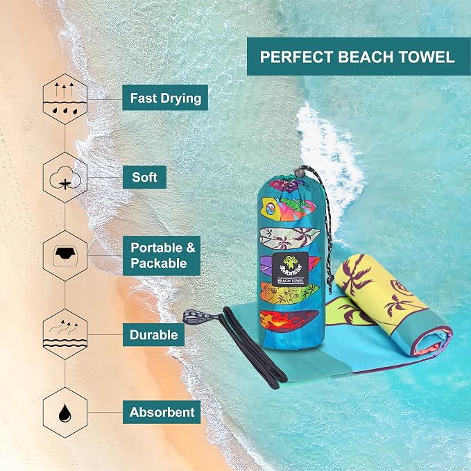 4Monster Microfiber Beach Towel Quick Dry, Super Absorbent Lightweight Travel - Image 2