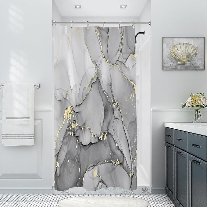 Small Stall Marble Shower Curtain 36 x 72 Inch, Half Narrow Abstract Modern by BayNook