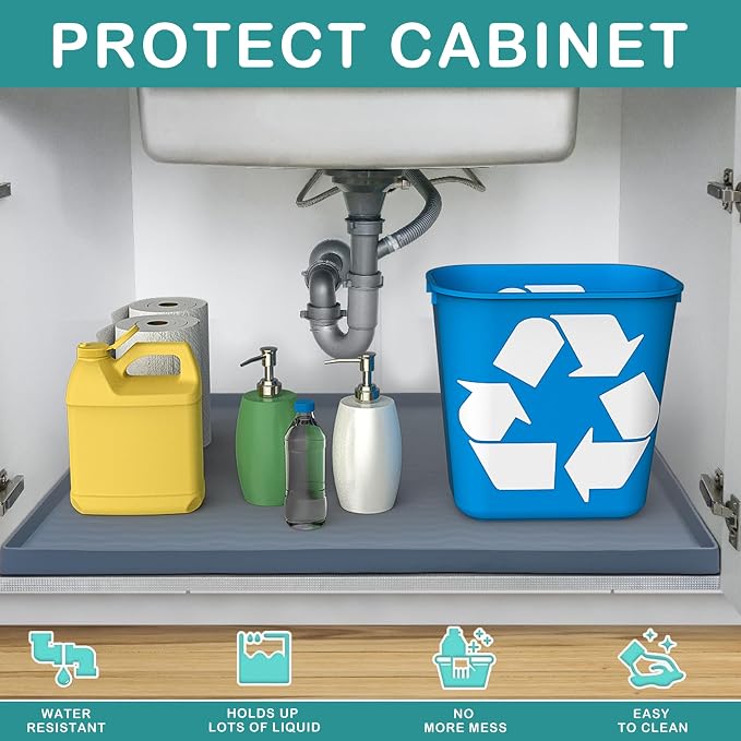 URMONA Waterproof Silicone Under Sink Mat 31'' x 19'' Shelf Liner - Image 2