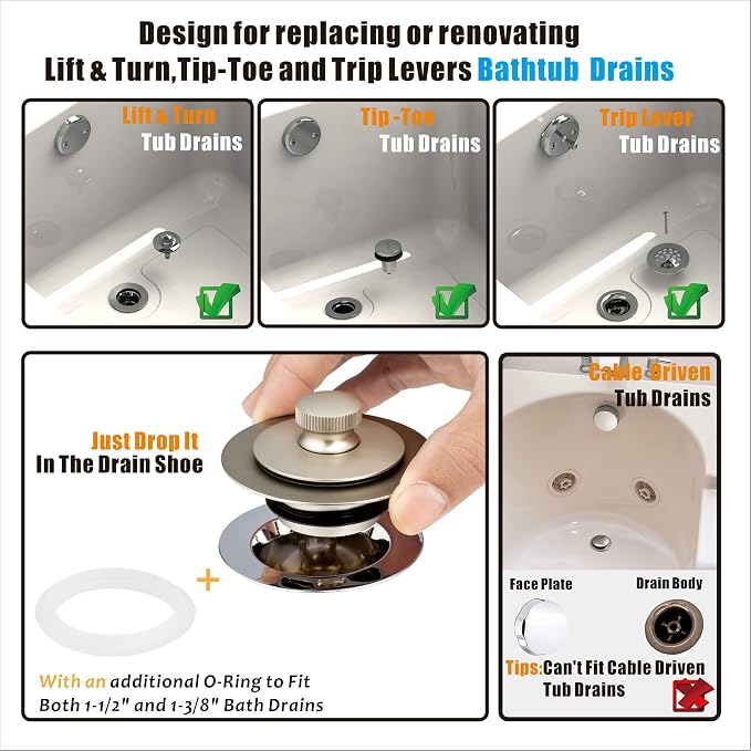 Artiwell Universal Lift and Turn Bath Drain Stopper and Cover, Bathtub Drain - Image 2