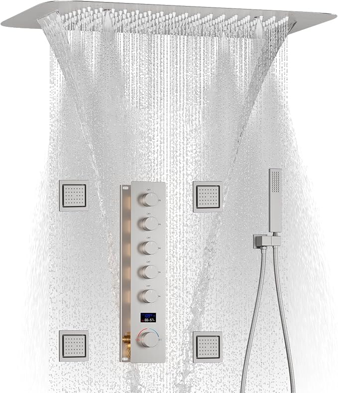 Brushed Nickel Shower Faucet Set Luxury Rainfall Shower Head System, Digital by KATAIS