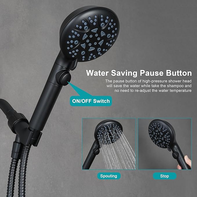 Handheld Shower Head with On Off Switch, 8-mode High Pressure Shower Wand with - Image 3