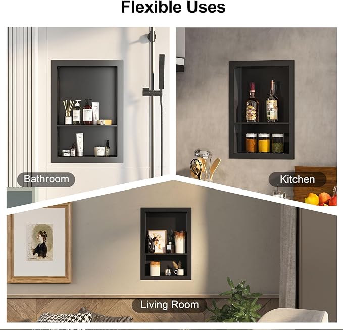 12x18 Black Shower Niche for Shower Wall, Bathroom Medicine Cabinet Recessed - Image 5